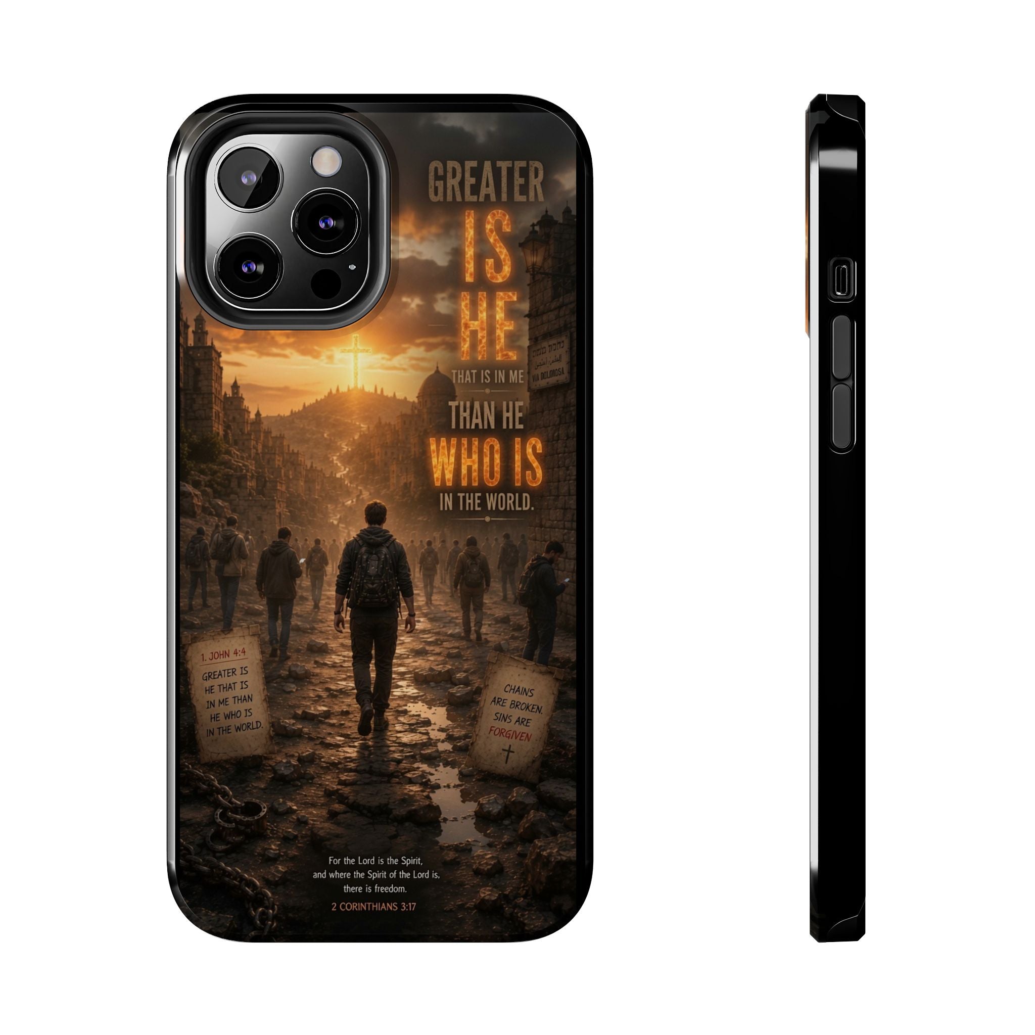 Greater Is He | 1 John 4:4 Christian Phone Case – Scripture Art Tough Case