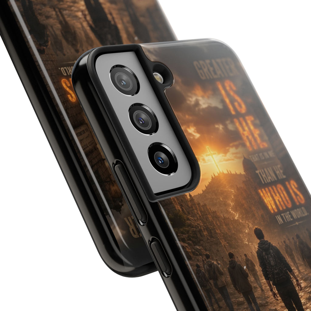 Greater Is He | 1 John 4:4 Christian Phone Case – Scripture Art Tough Case