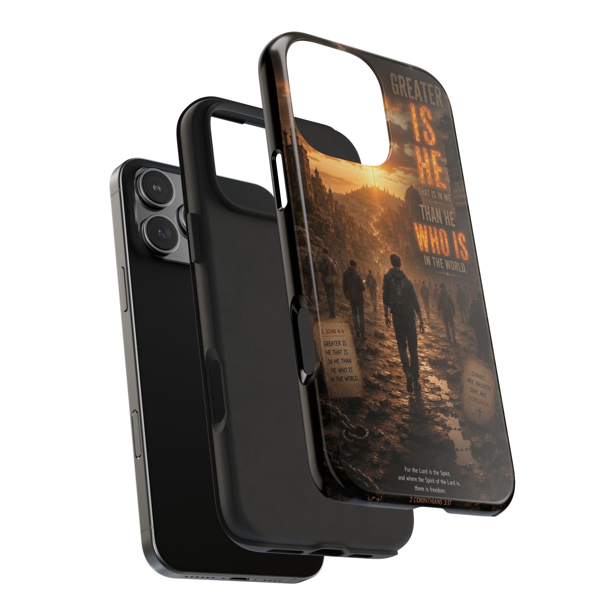 Greater Is He | 1 John 4:4 Christian Phone Case – Scripture Art Tough Case