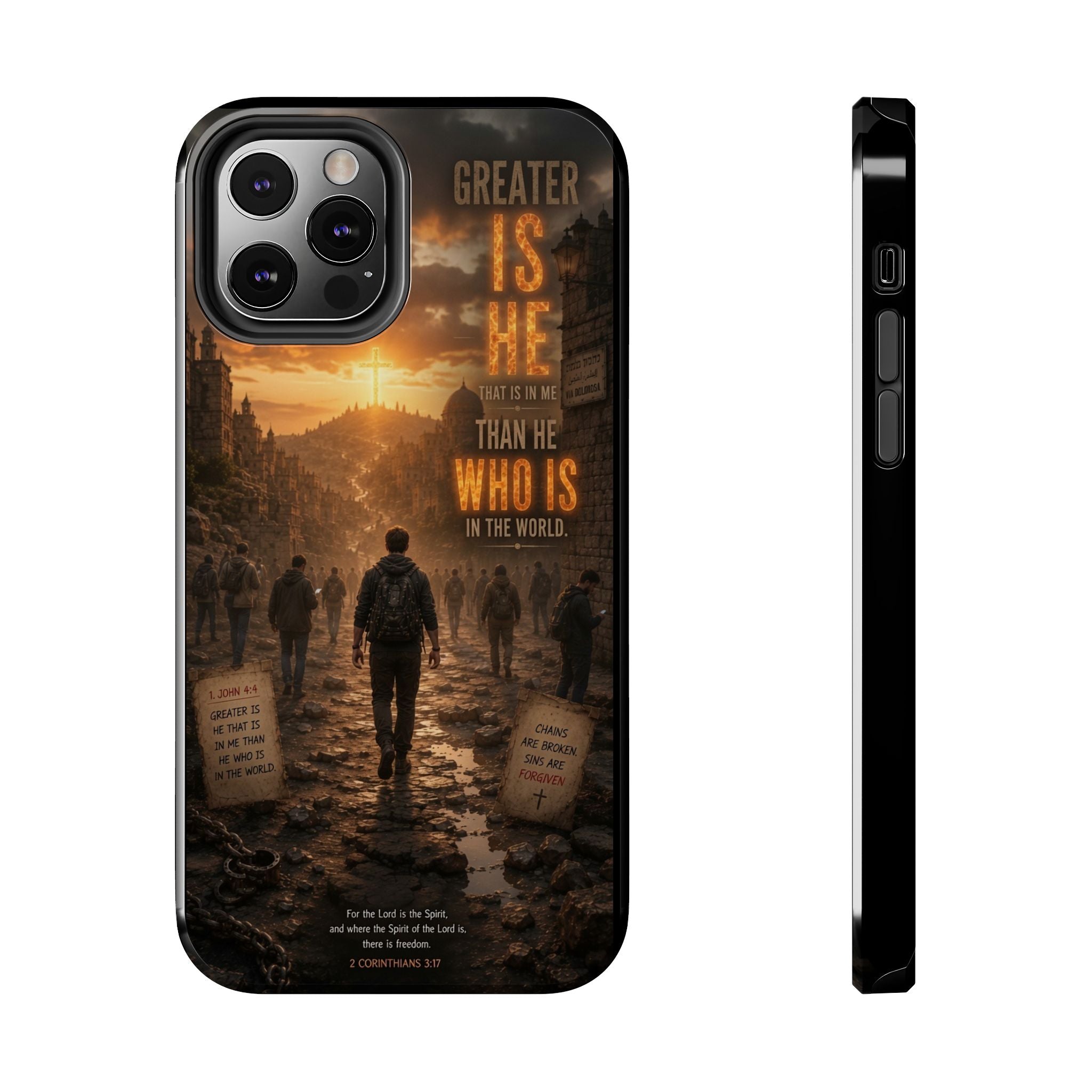 Greater Is He | 1 John 4:4 Christian Phone Case – Scripture Art Tough Case