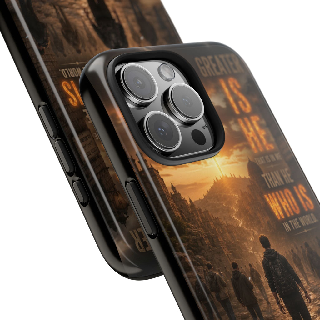 Greater Is He | 1 John 4:4 Christian Phone Case – Scripture Art Tough Case