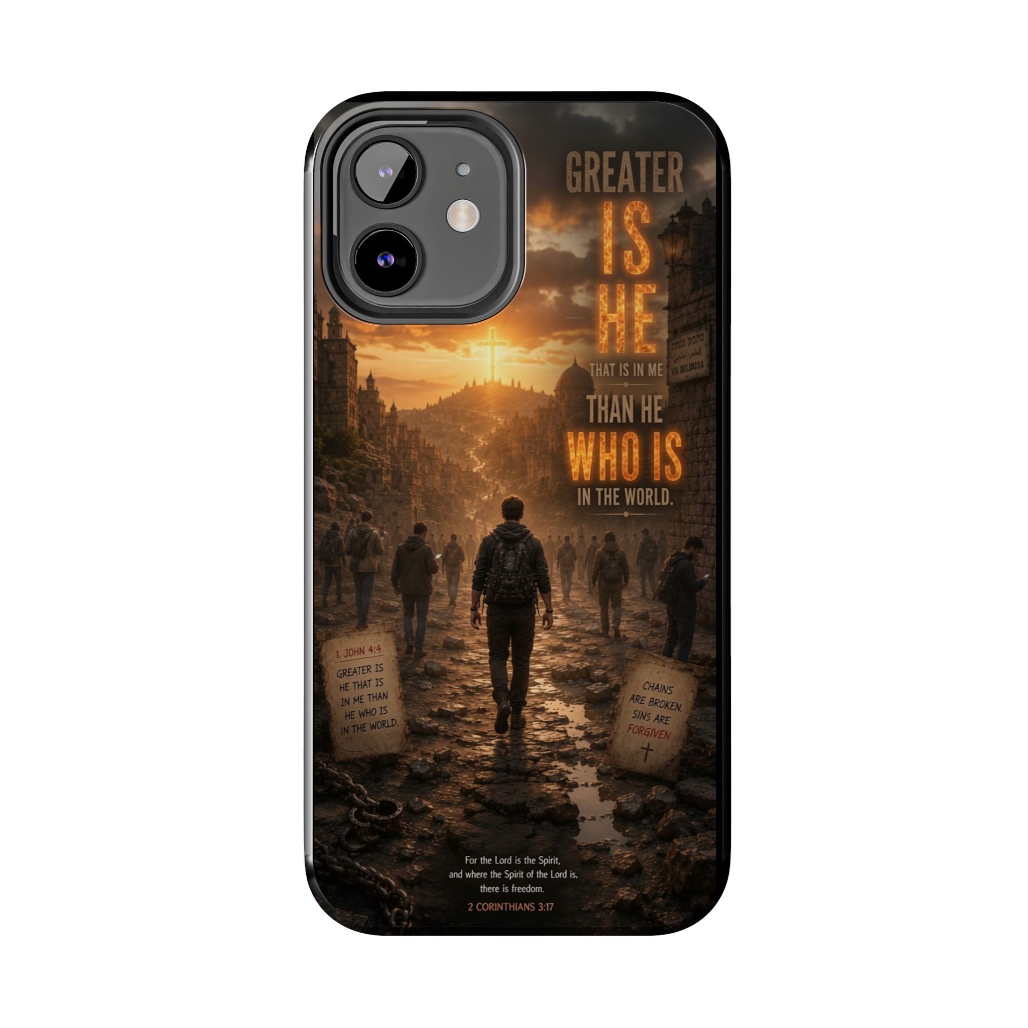 Greater Is He | 1 John 4:4 Christian Phone Case – Scripture Art Tough Case