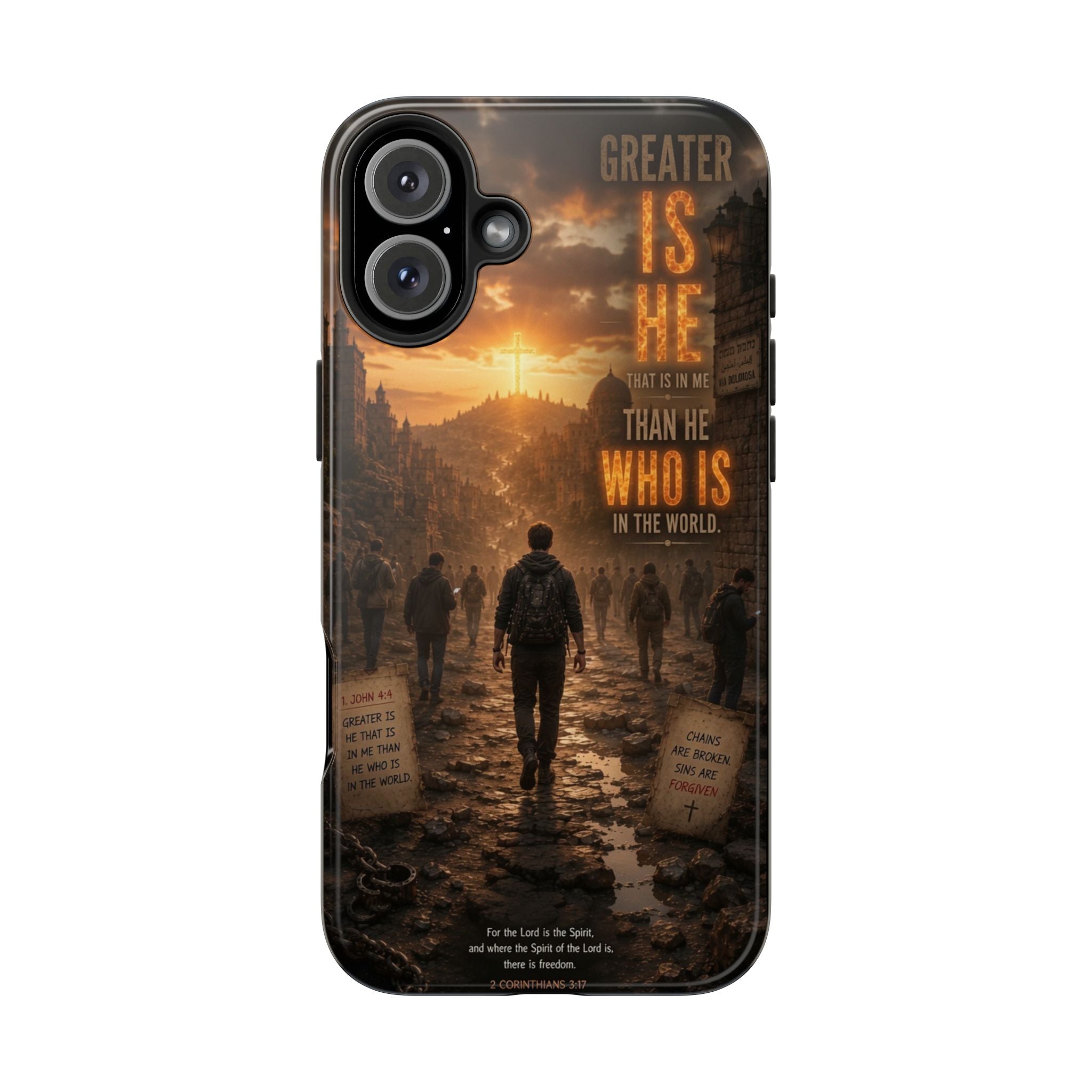 Greater Is He | 1 John 4:4 Christian Phone Case – Scripture Art Tough Case