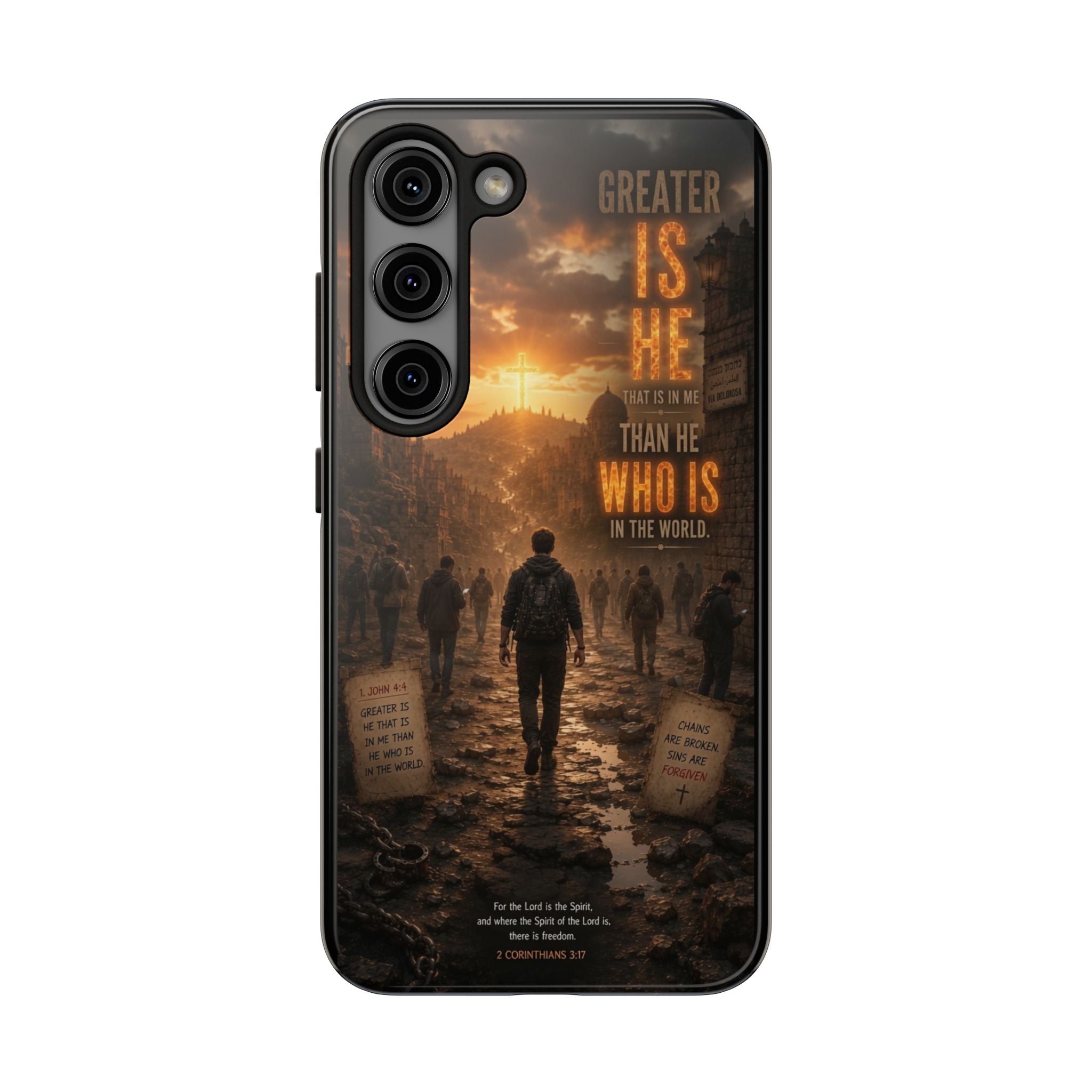 Greater Is He | 1 John 4:4 Christian Phone Case – Scripture Art Tough Case