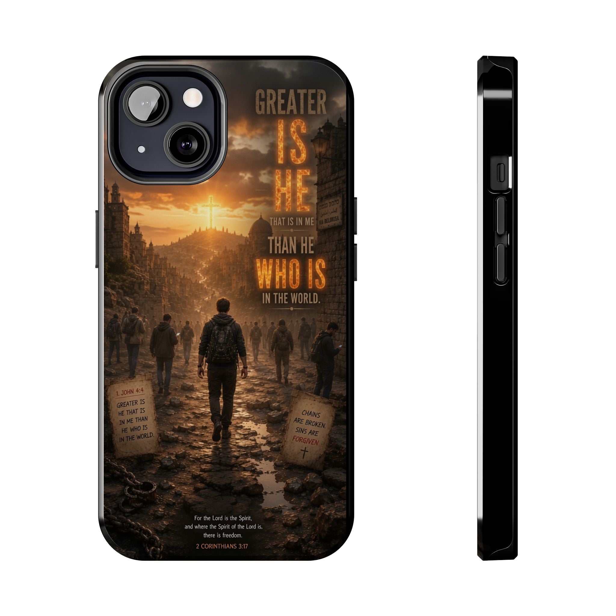 Greater Is He | 1 John 4:4 Christian Phone Case – Scripture Art Tough Case