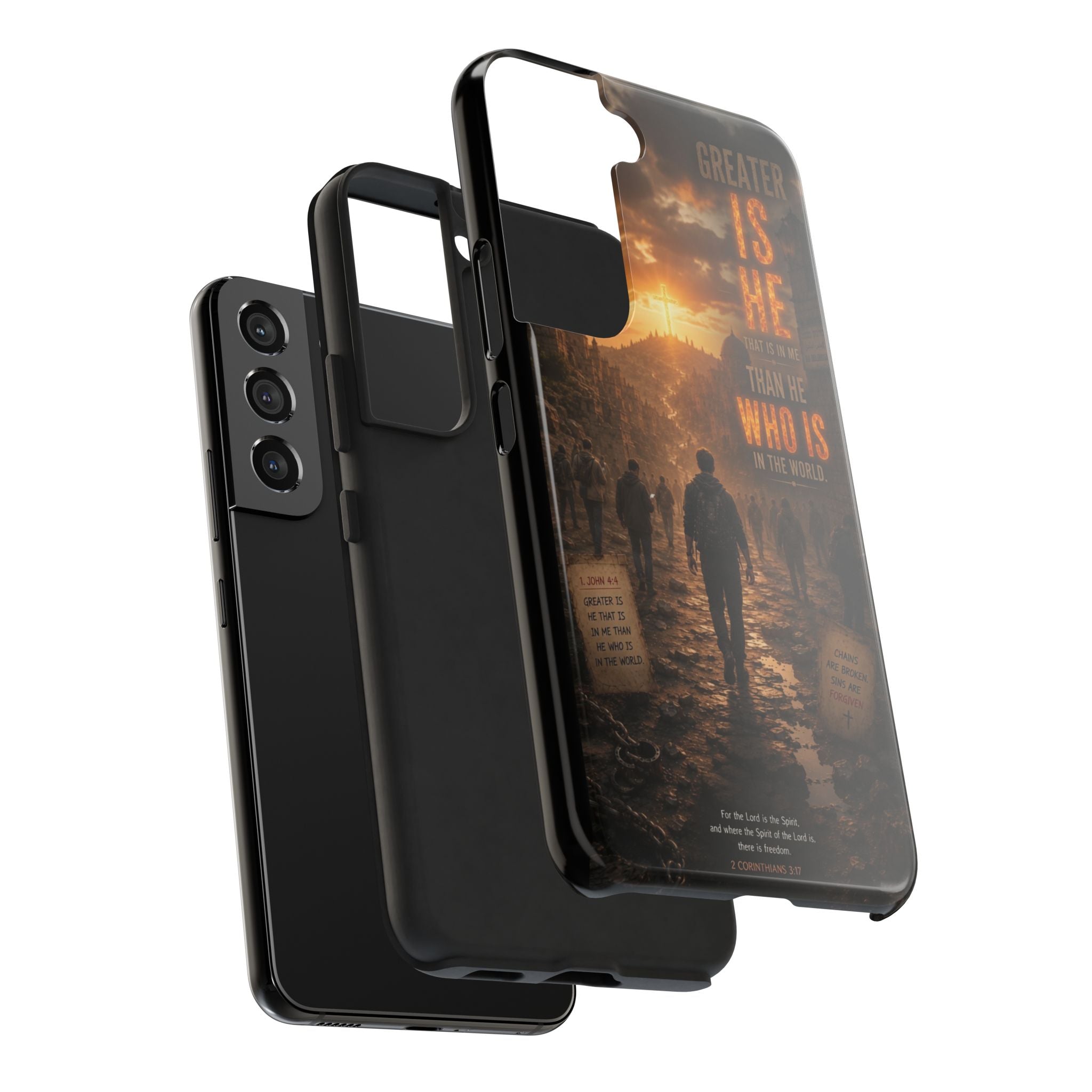 Greater Is He | 1 John 4:4 Christian Phone Case – Scripture Art Tough Case