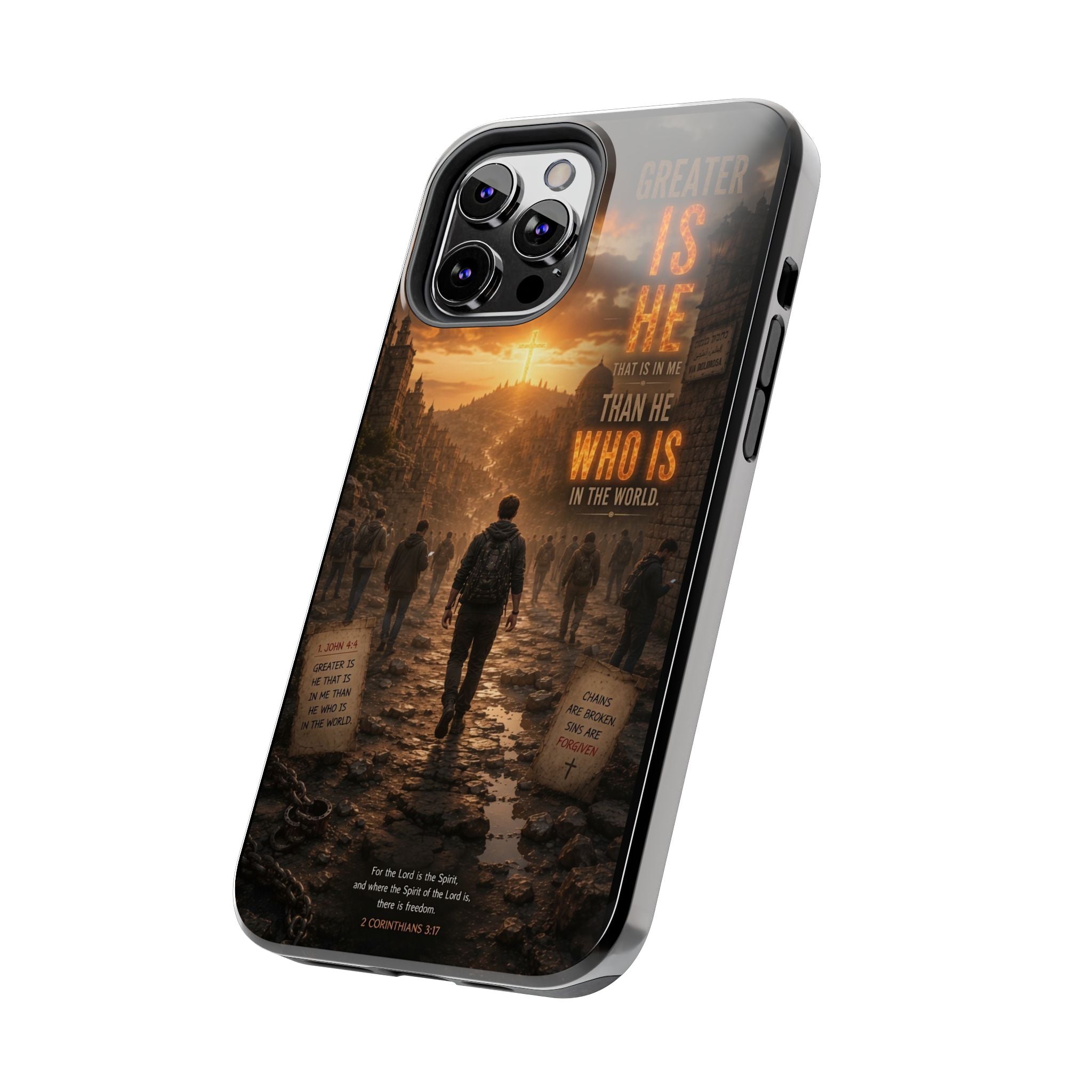 Greater Is He | 1 John 4:4 Christian Phone Case – Scripture Art Tough Case