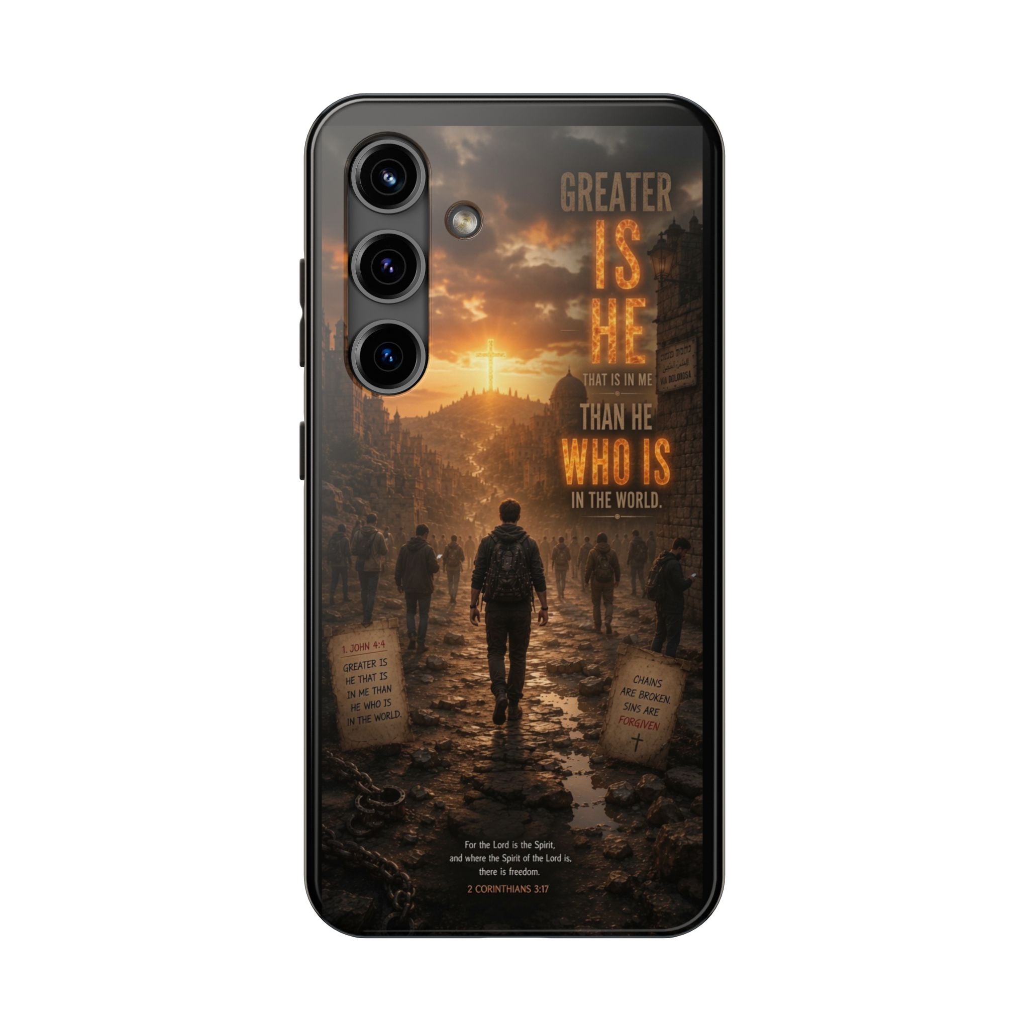 Greater Is He | 1 John 4:4 Christian Phone Case – Scripture Art Tough Case