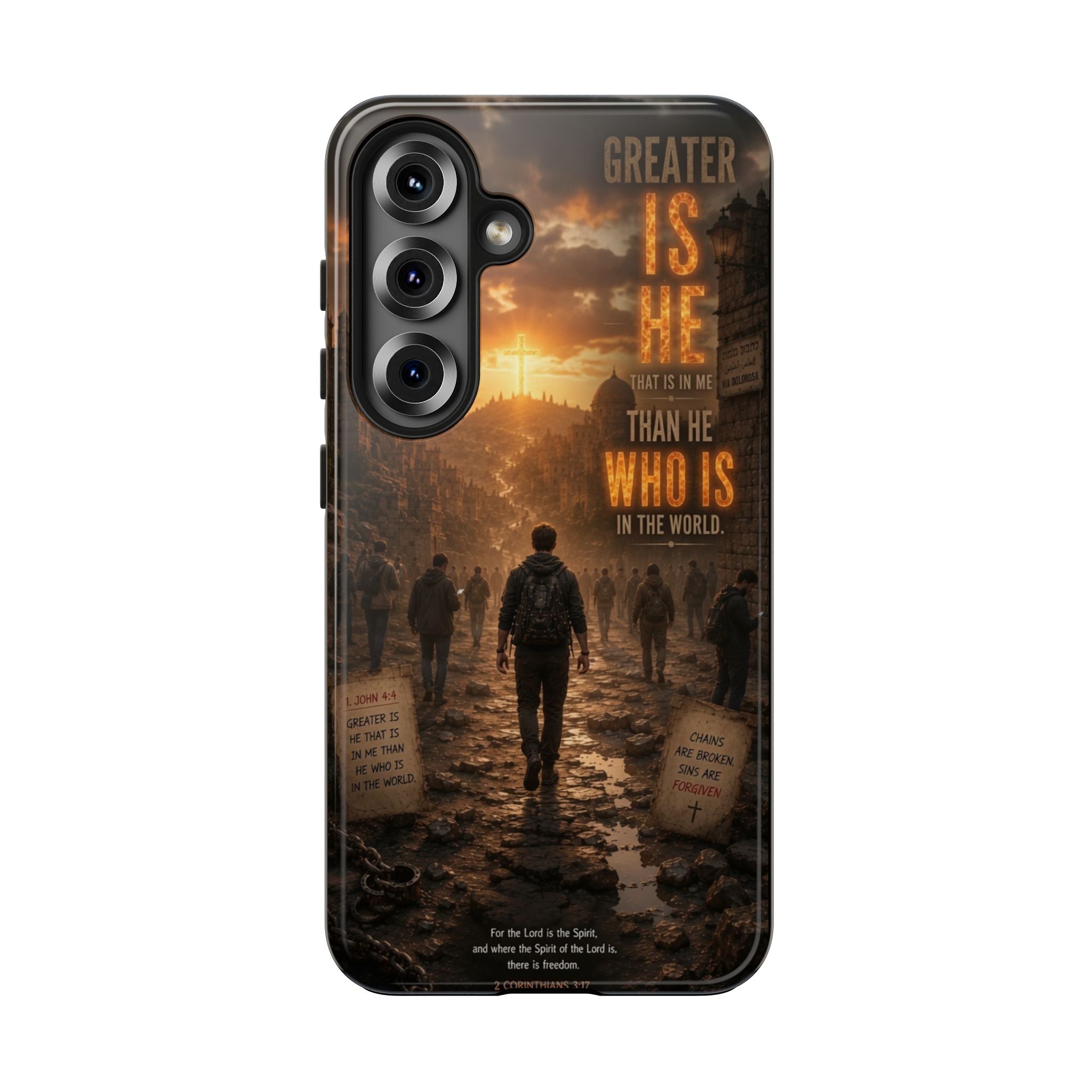 Greater Is He | 1 John 4:4 Christian Phone Case – Scripture Art Tough Case