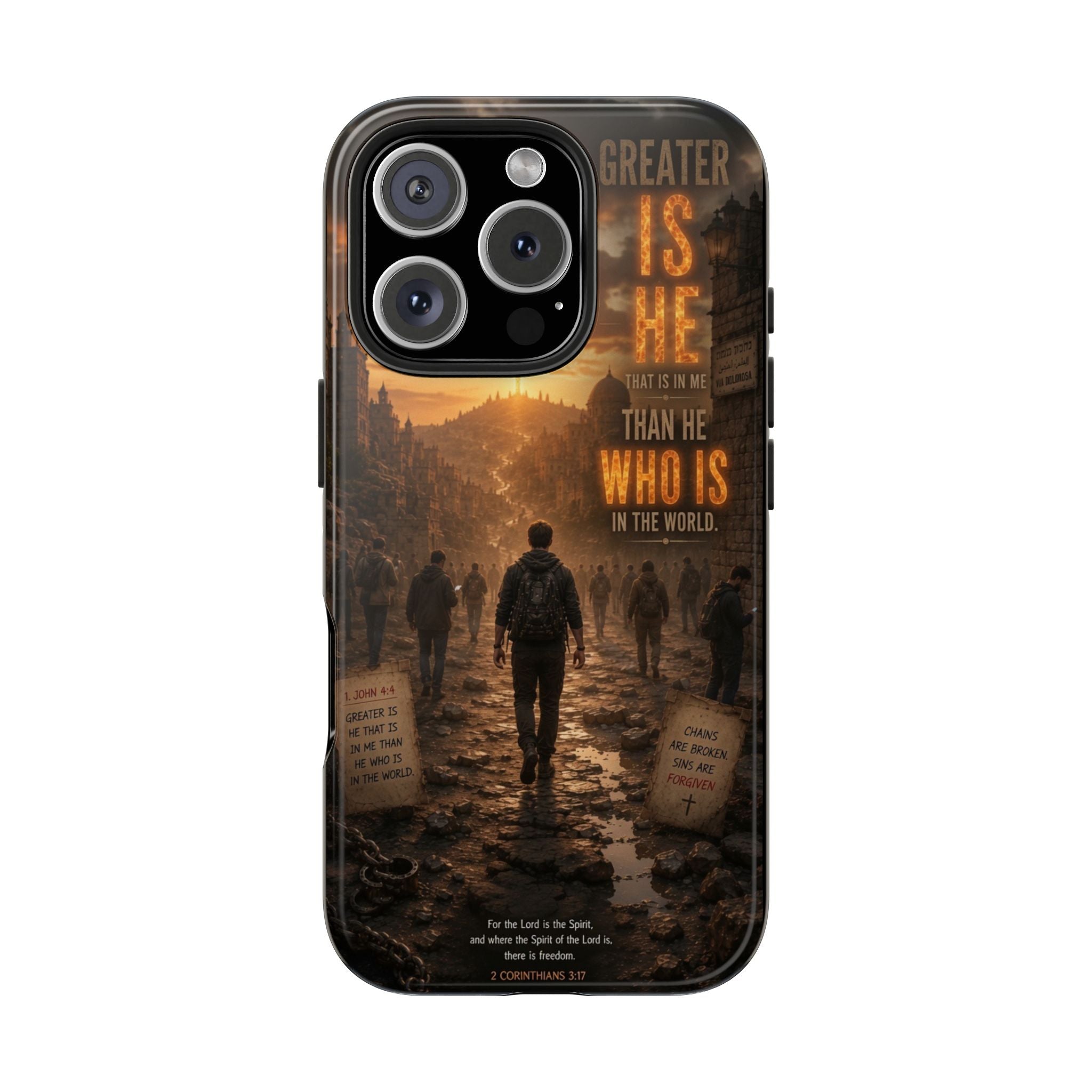 Greater Is He | 1 John 4:4 Christian Phone Case – Scripture Art Tough Case