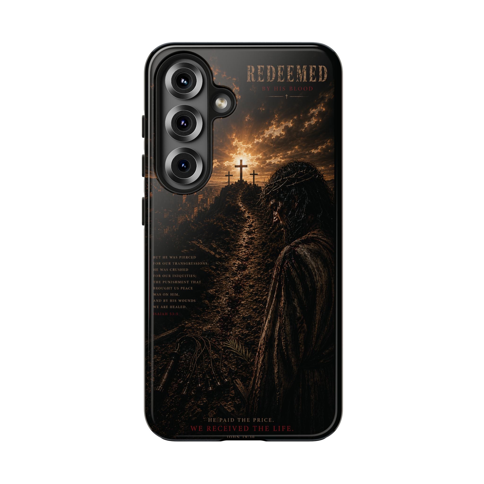 Redeemed | By His Blood Christian Phone Case – Premium Scripture Art Tough Case