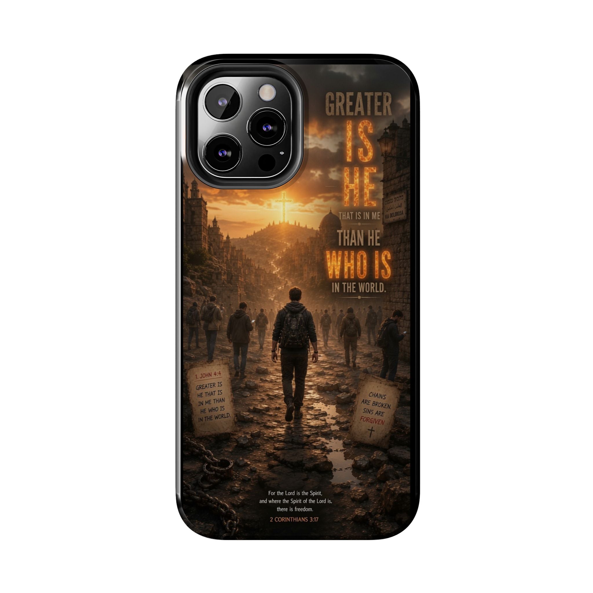 Greater Is He | 1 John 4:4 Christian Phone Case – Scripture Art Tough Case