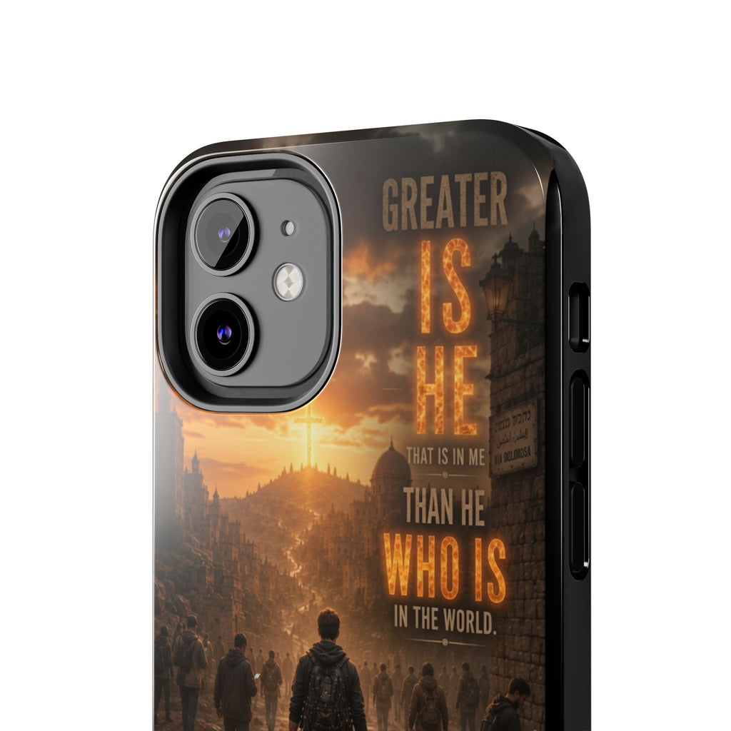 Greater Is He | 1 John 4:4 Christian Phone Case – Scripture Art Tough Case