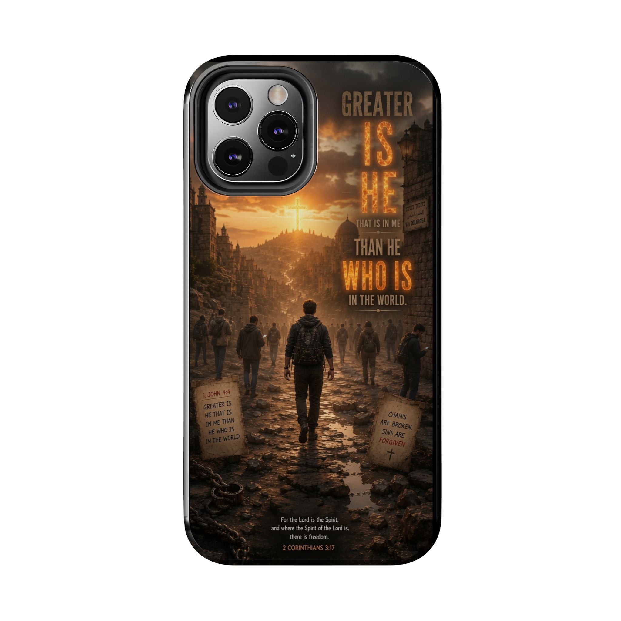 Greater Is He | 1 John 4:4 Christian Phone Case – Scripture Art Tough Case