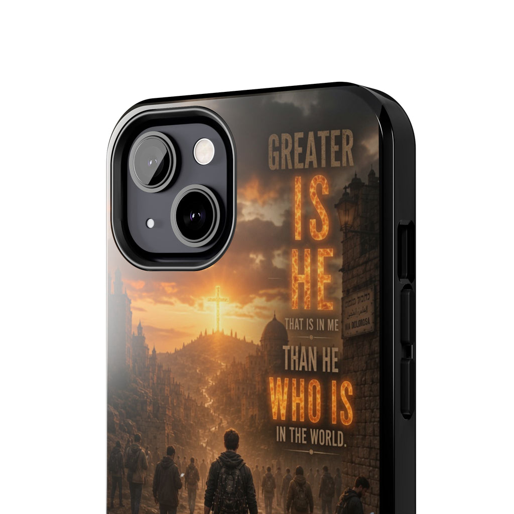 Greater Is He | 1 John 4:4 Christian Phone Case – Scripture Art Tough Case