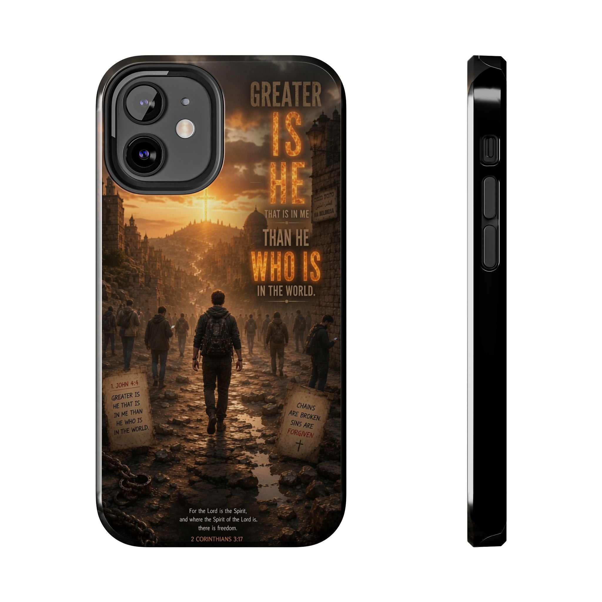 Greater Is He | 1 John 4:4 Christian Phone Case – Scripture Art Tough Case