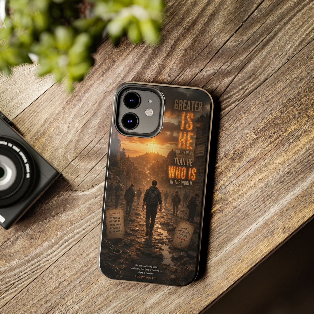 Greater Is He | 1 John 4:4 Christian Phone Case – Scripture Art Tough Case