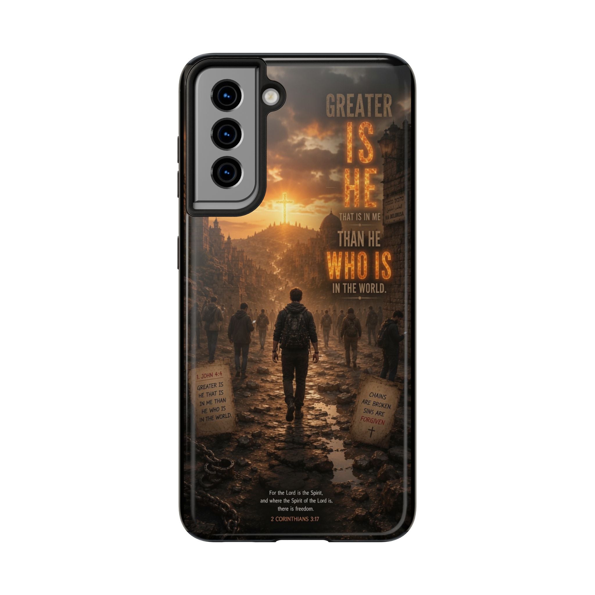 Greater Is He | 1 John 4:4 Christian Phone Case – Scripture Art Tough Case