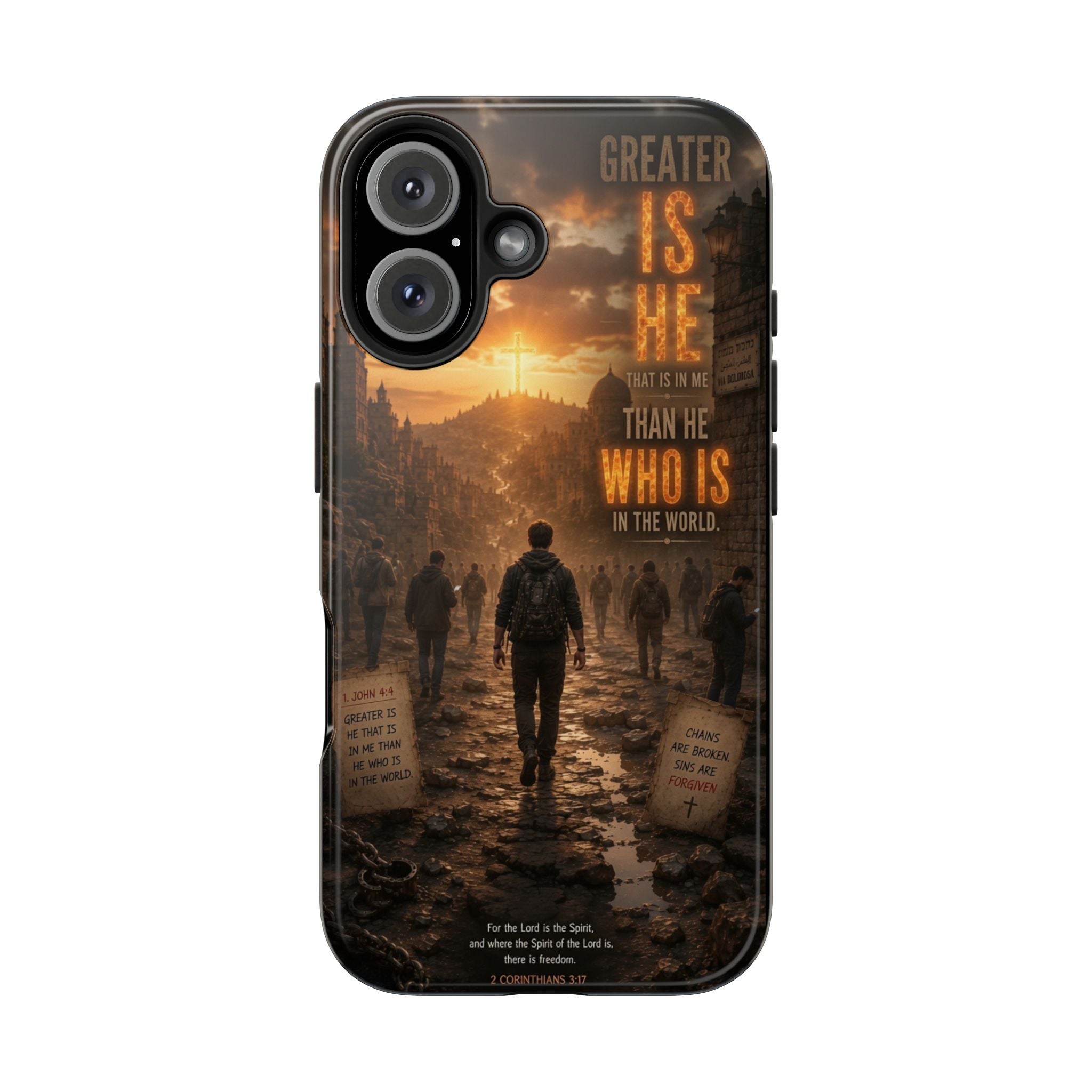 Greater Is He | 1 John 4:4 Christian Phone Case – Scripture Art Tough Case