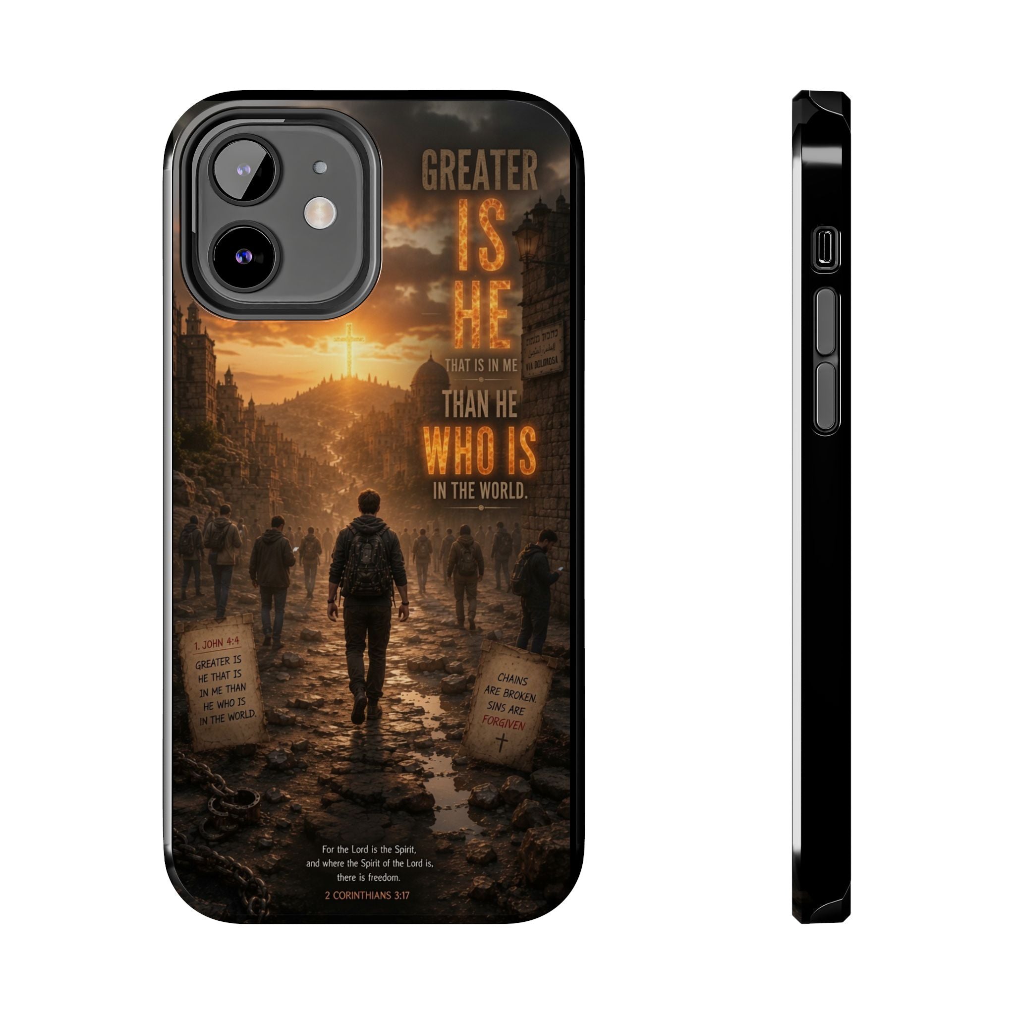 Greater Is He | 1 John 4:4 Christian Phone Case – Scripture Art Tough Case