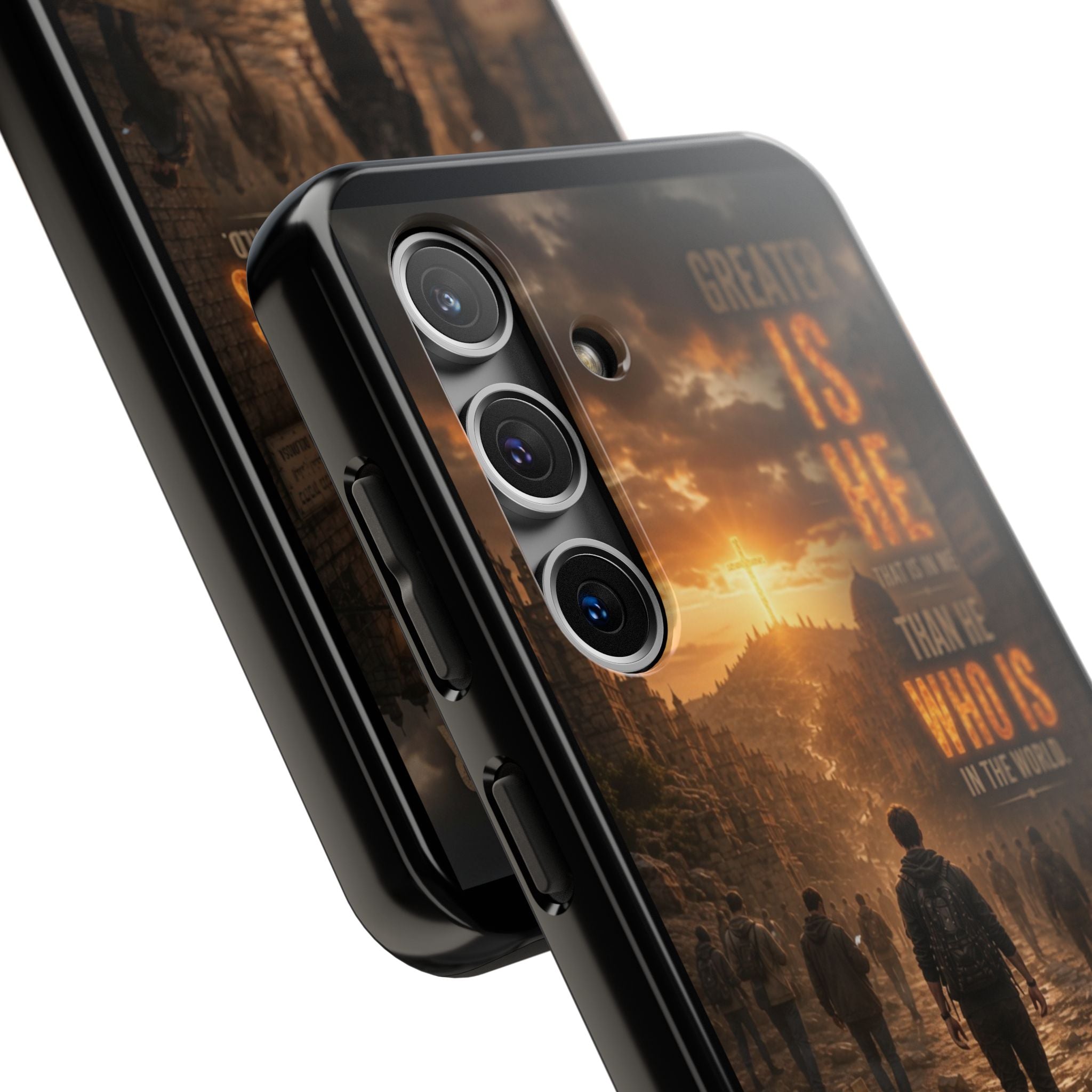 Greater Is He | 1 John 4:4 Christian Phone Case – Scripture Art Tough Case