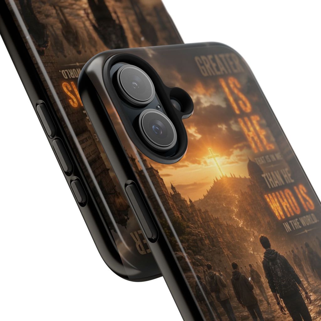 Greater Is He | 1 John 4:4 Christian Phone Case – Scripture Art Tough Case