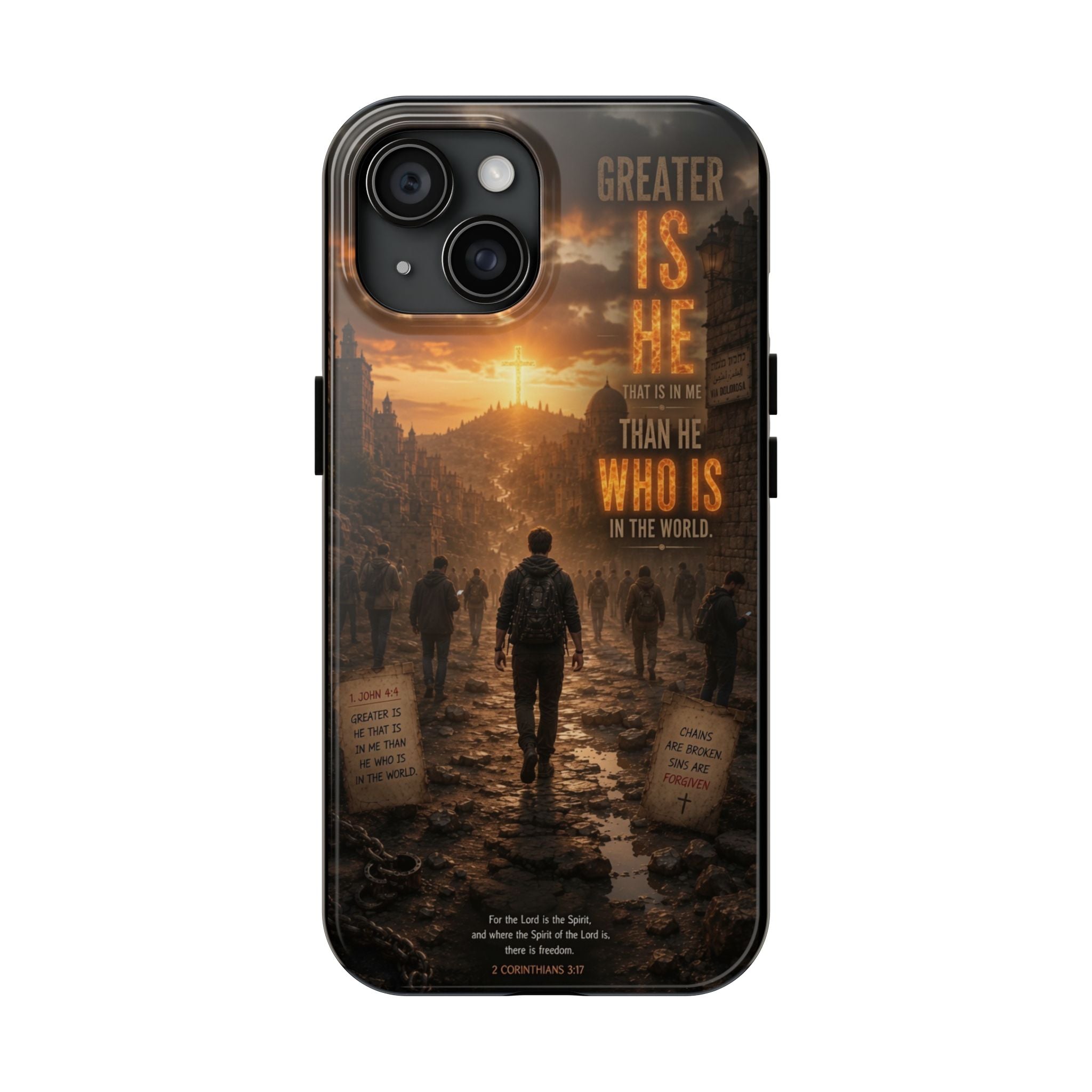 Greater Is He | 1 John 4:4 Christian Phone Case – Scripture Art Tough Case