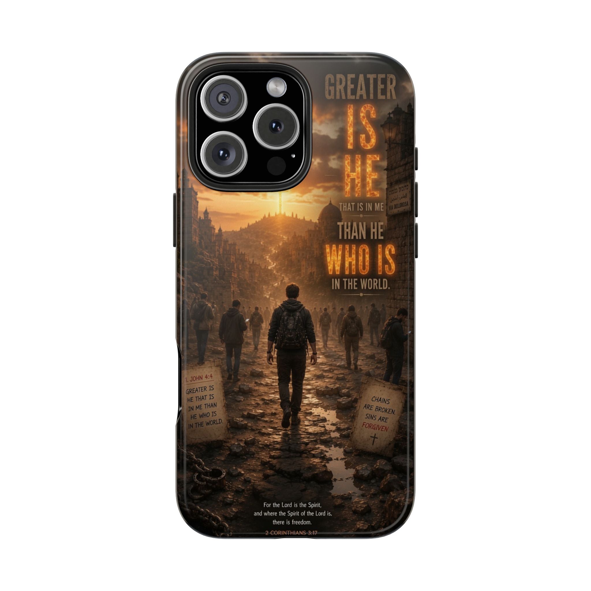 Greater Is He | 1 John 4:4 Christian Phone Case – Scripture Art Tough Case