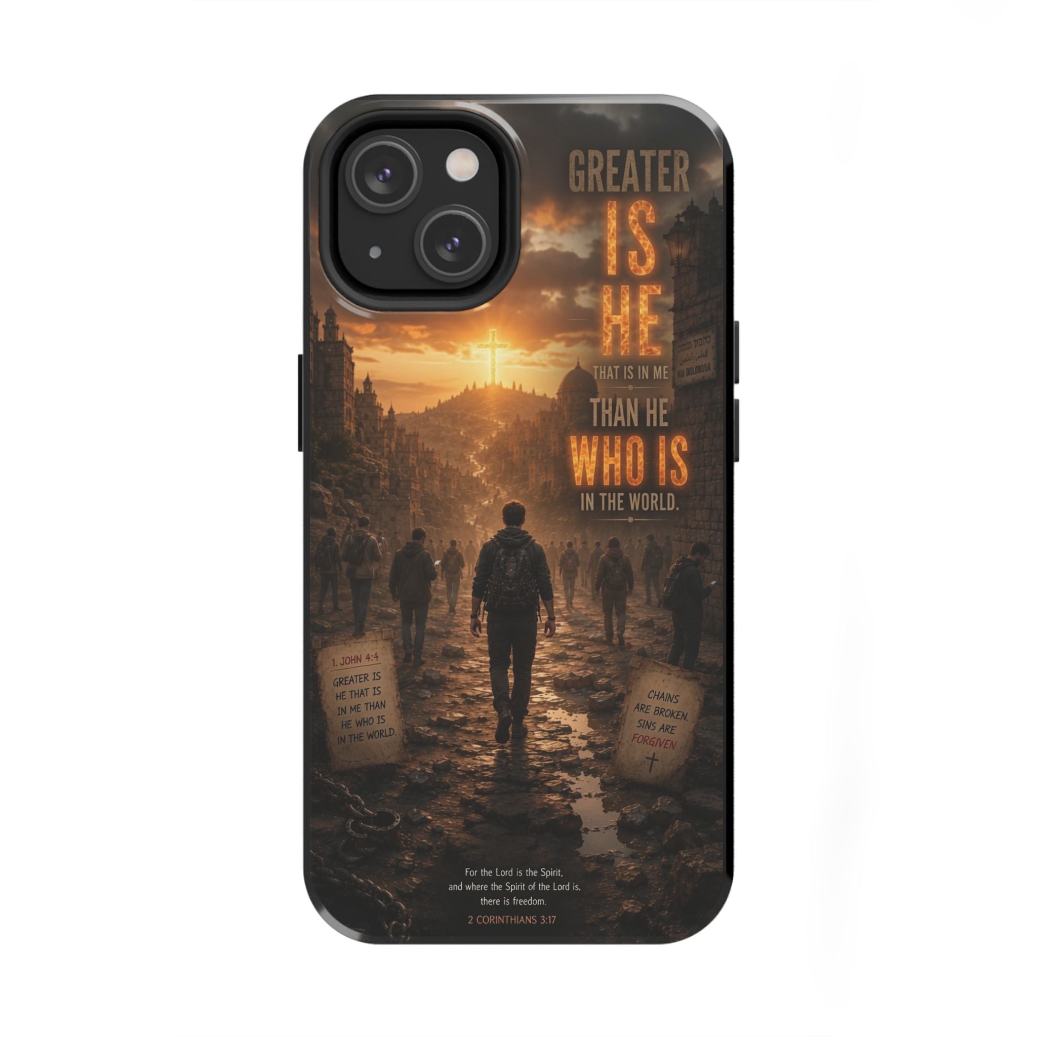 Greater Is He | 1 John 4:4 Christian Phone Case – Scripture Art Tough Case