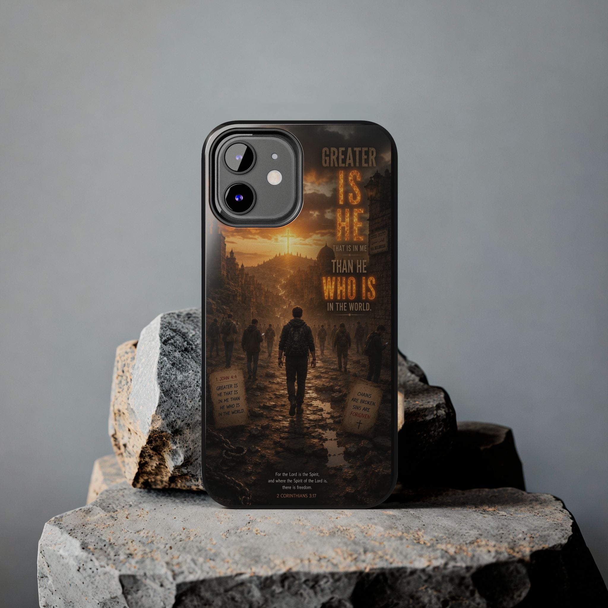 Greater Is He | 1 John 4:4 Christian Phone Case – Scripture Art Tough Case