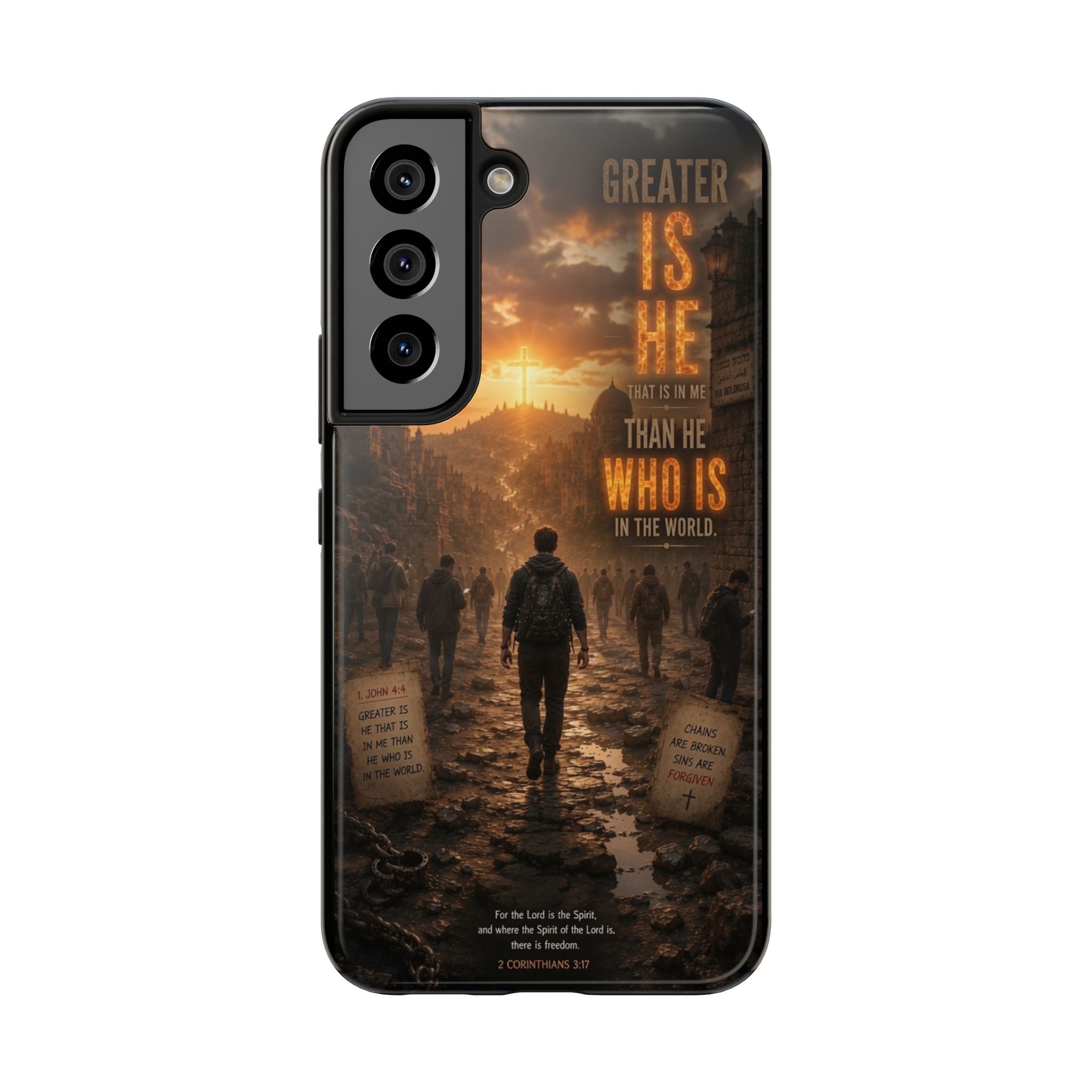 Greater Is He | 1 John 4:4 Christian Phone Case – Scripture Art Tough Case