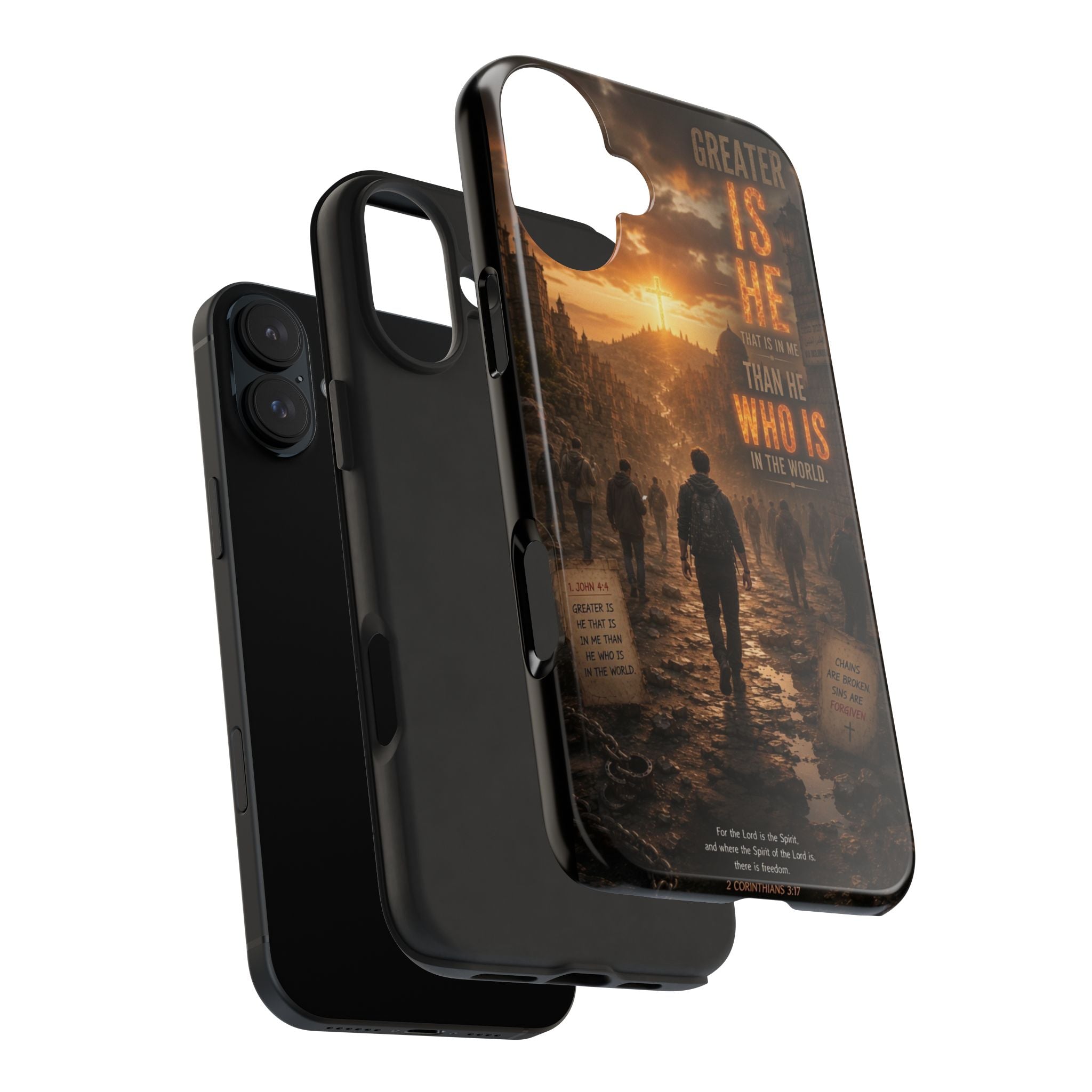 Greater Is He | 1 John 4:4 Christian Phone Case – Scripture Art Tough Case